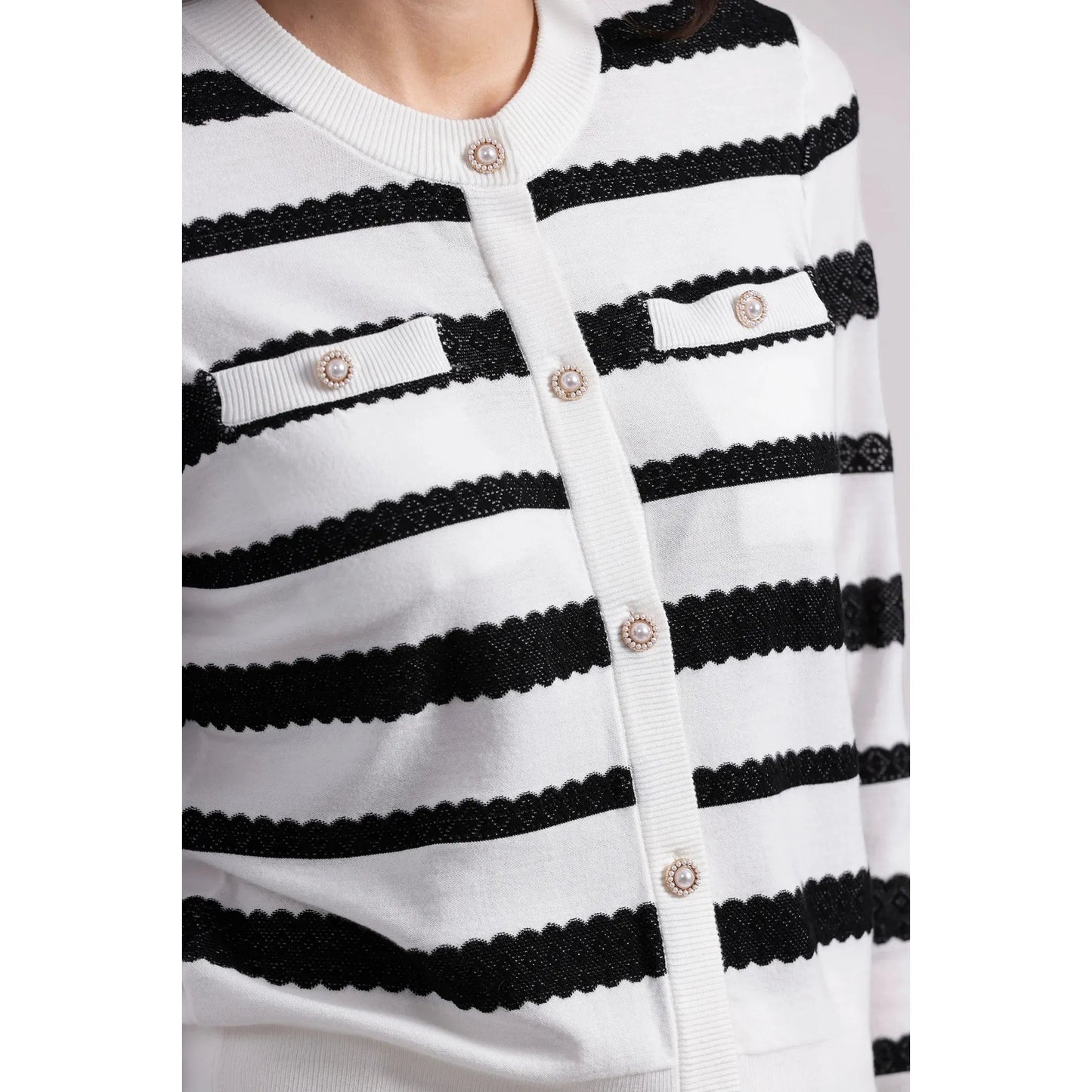 Viscose Lace Stripe Cardigan