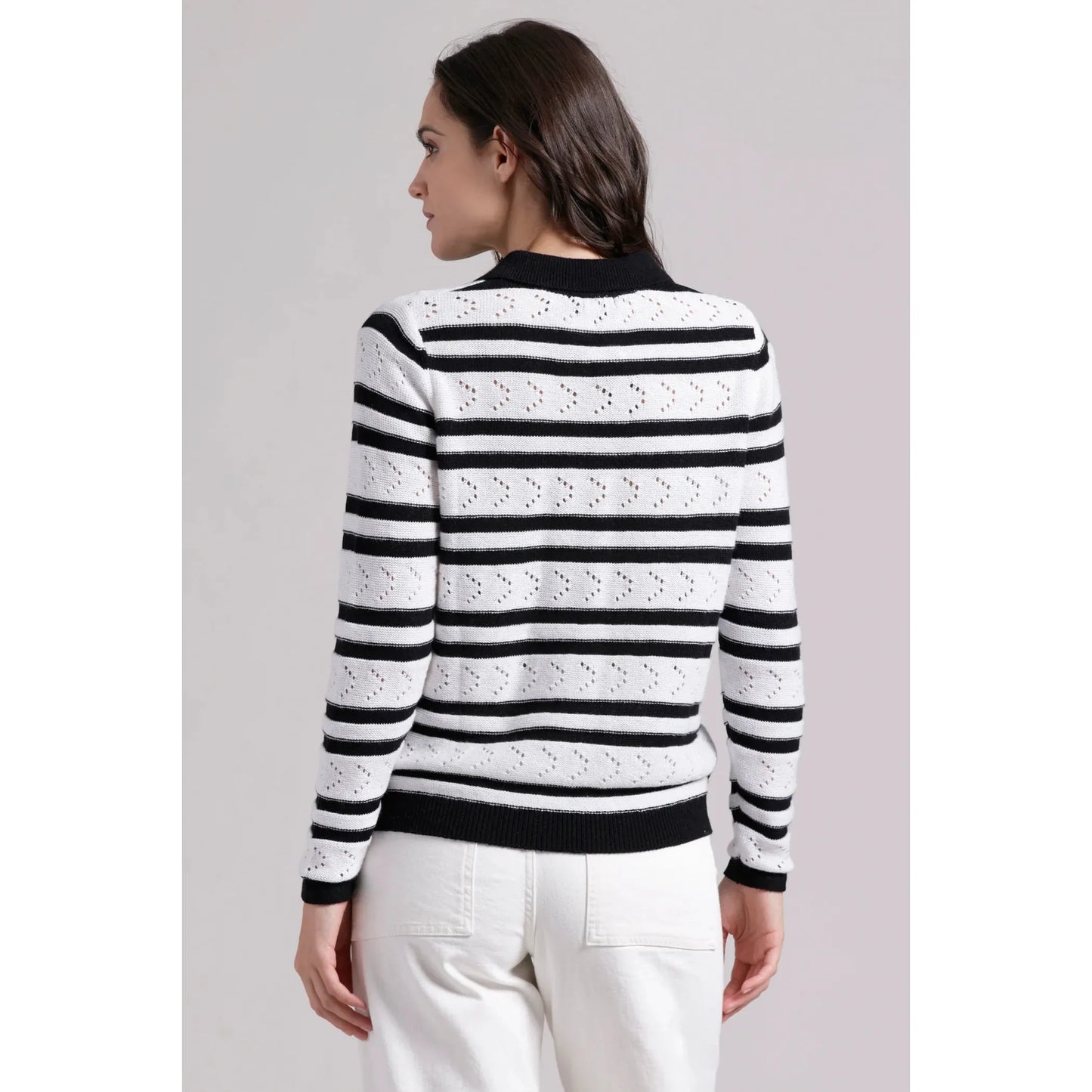 Cotton Cashmere Striped Pointelle Polo