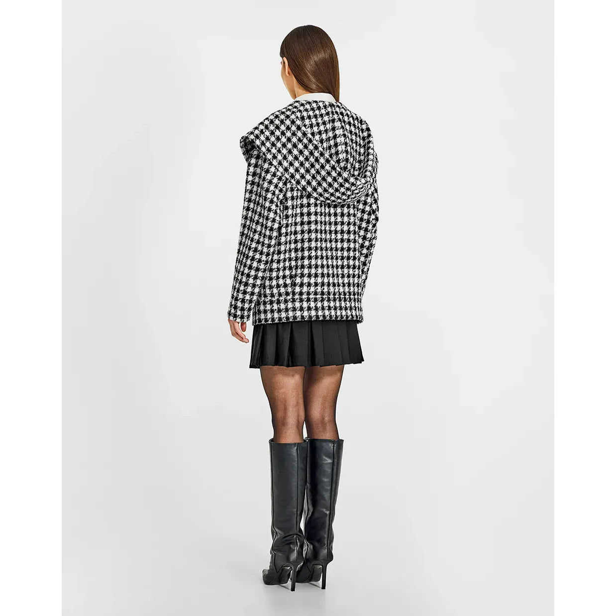 Tweed Houndstooth Suri Alpaca Oversized Hooded Jacket