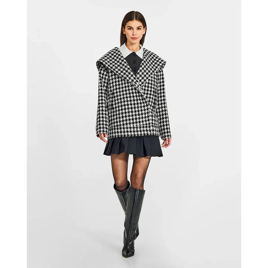 Tweed Houndstooth Suri Alpaca Oversized Hooded Jacket