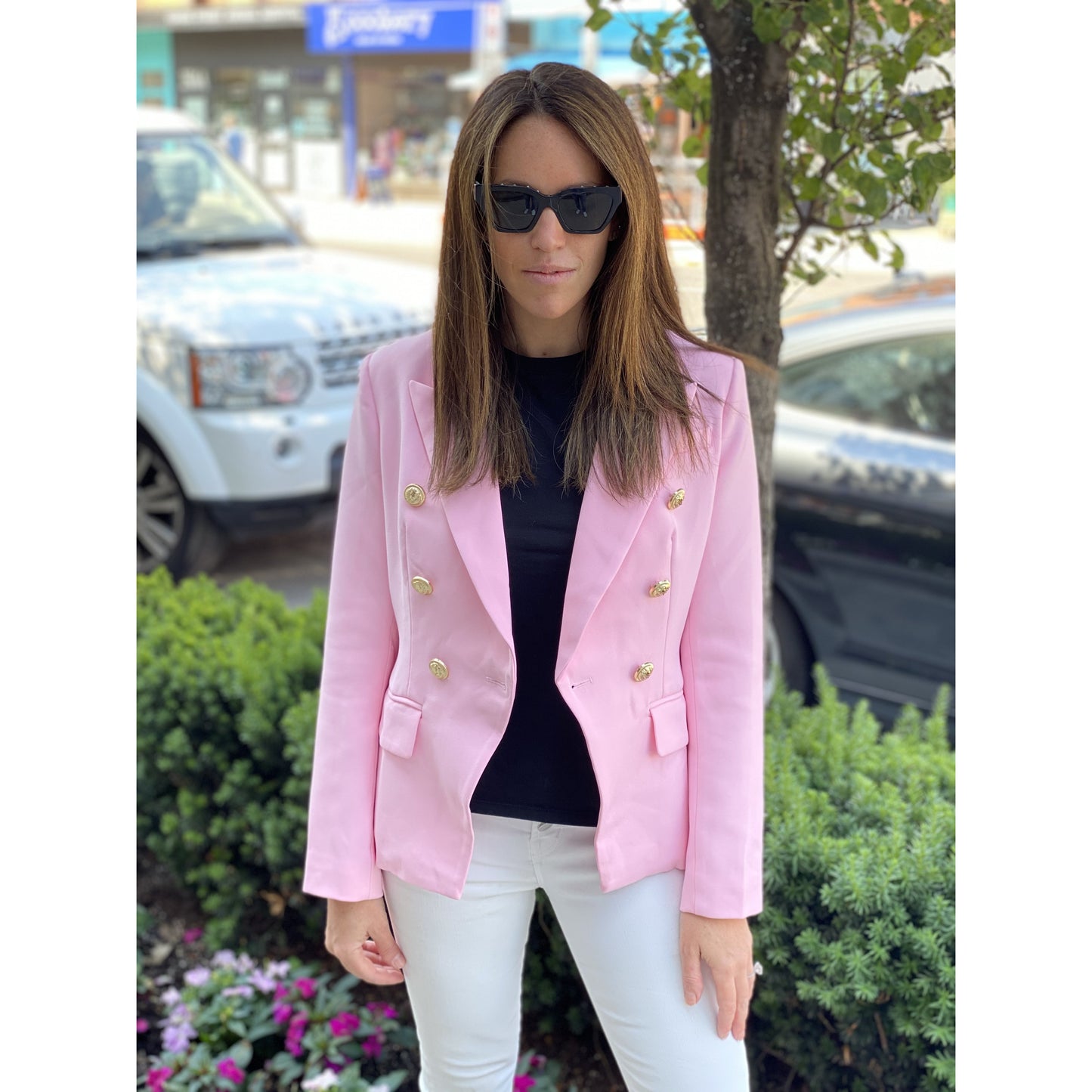 Double Breasted Blazer in Baby Pink